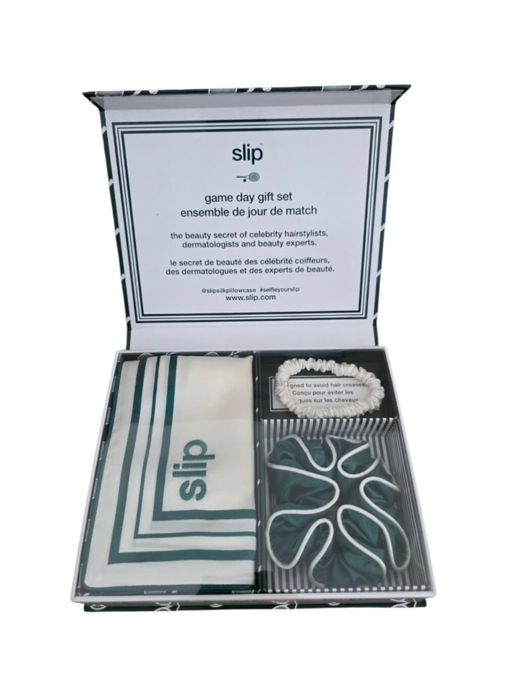 Slip Game Day Pure Silk Queen Gift Set Pillowcase Large Skinny Scrunchies New